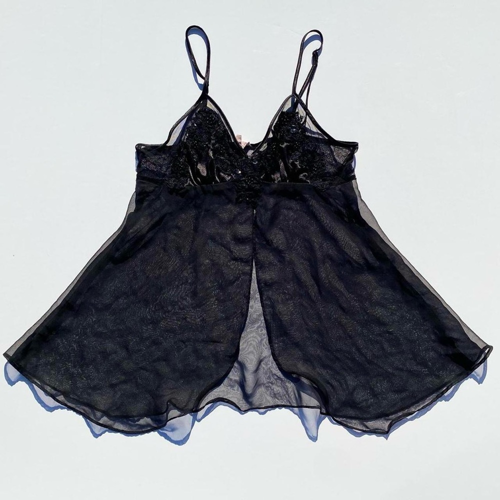 Black Lingerie Teddy Slip Mini Dress, Top Women's Small Sleepwear Nightwear